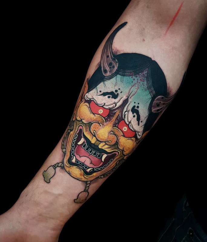 Идея тату с маской Badass scary Hannya для мальчиков